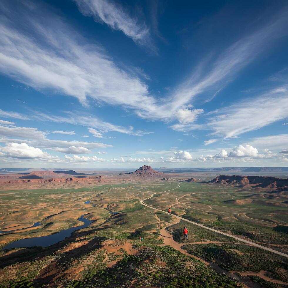 Landscape with Mountain, Sky and People photo