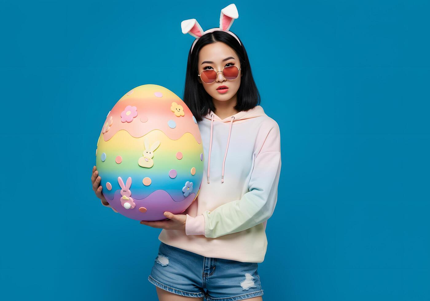 Woman Holding Decorated Easter Egg photo