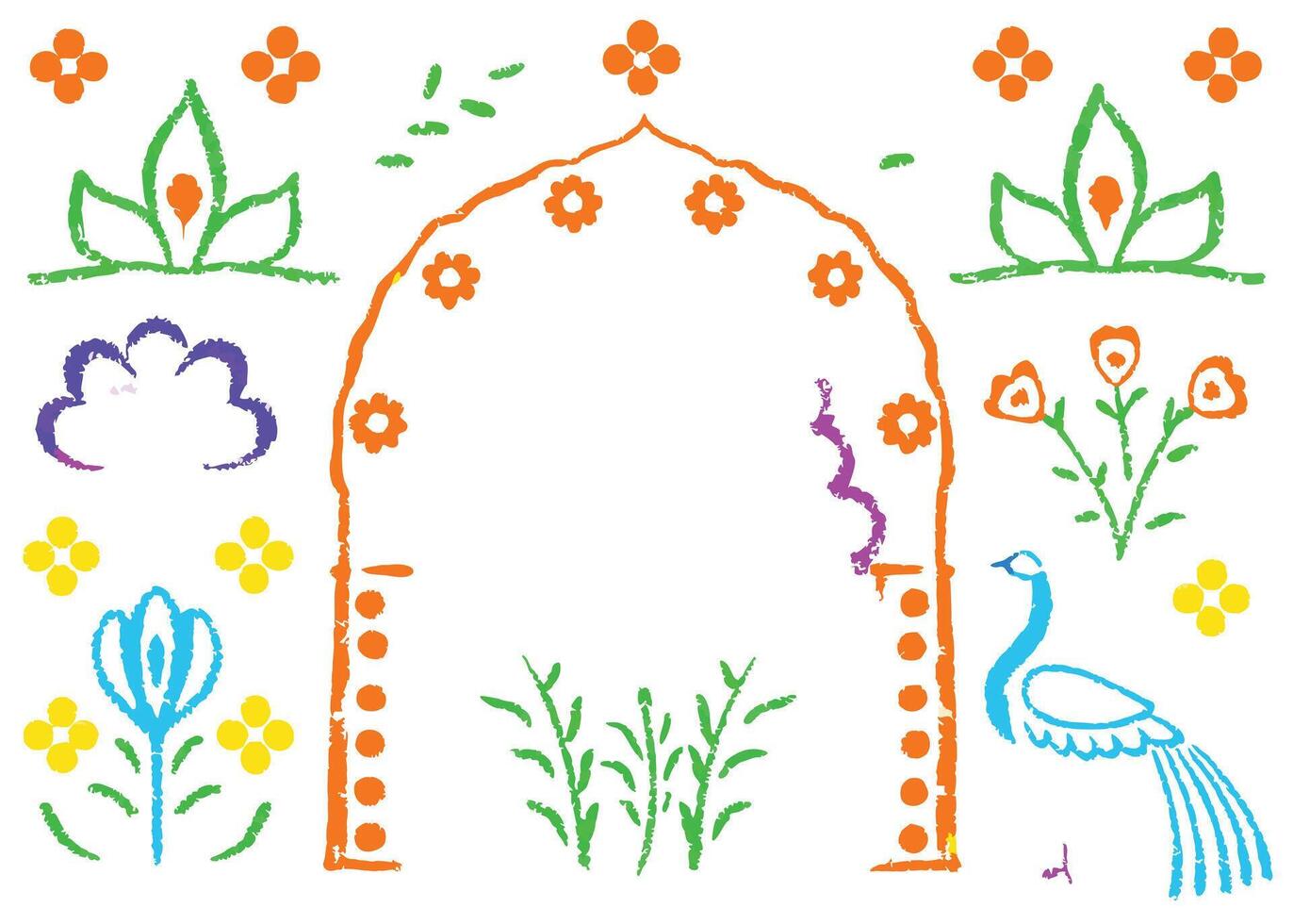 Vibrant Easter greeting card featuring floral of spring flowers, colorful eggs, and a playful butterfly in a natural garden setting vector