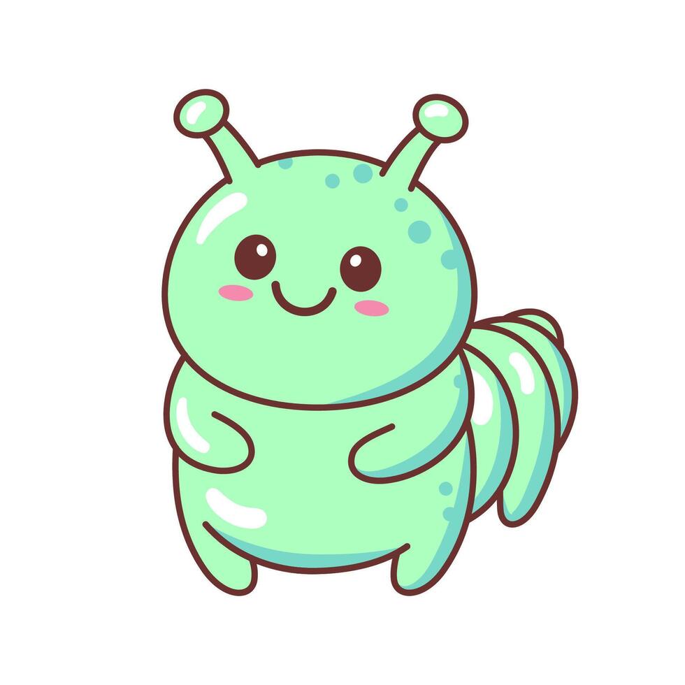 Cute kawaii smiling caterpillar character. Funny kids drawing, illustration vector