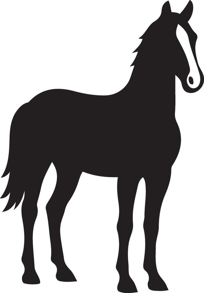 Horse silhouette standing black design, Black horse facing forward pose vector
