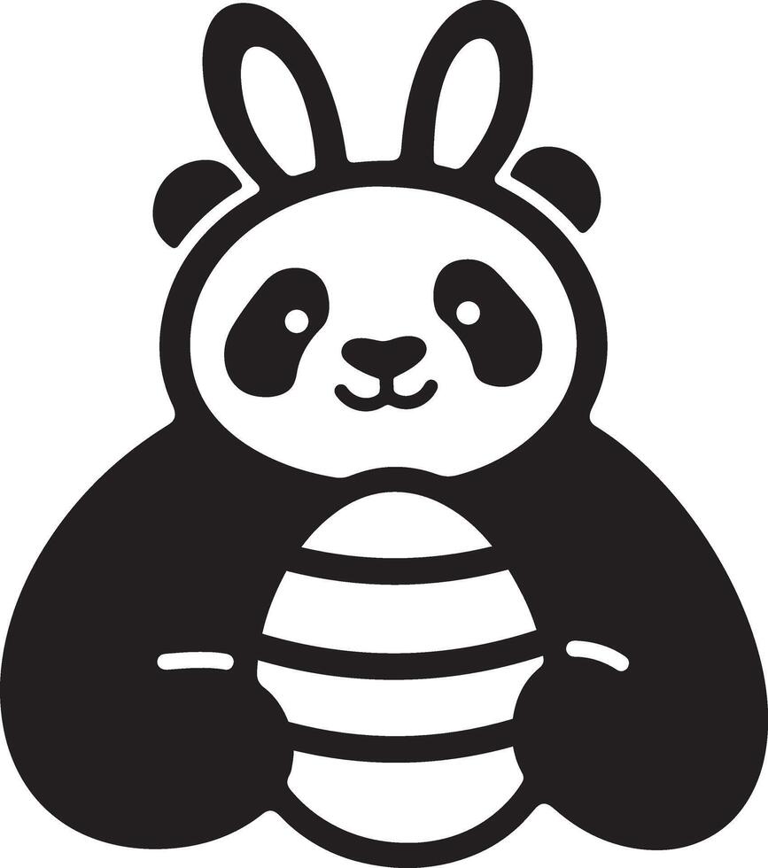 Panda with bunny ears and easter egg, Easter themed panda in festive costume vector