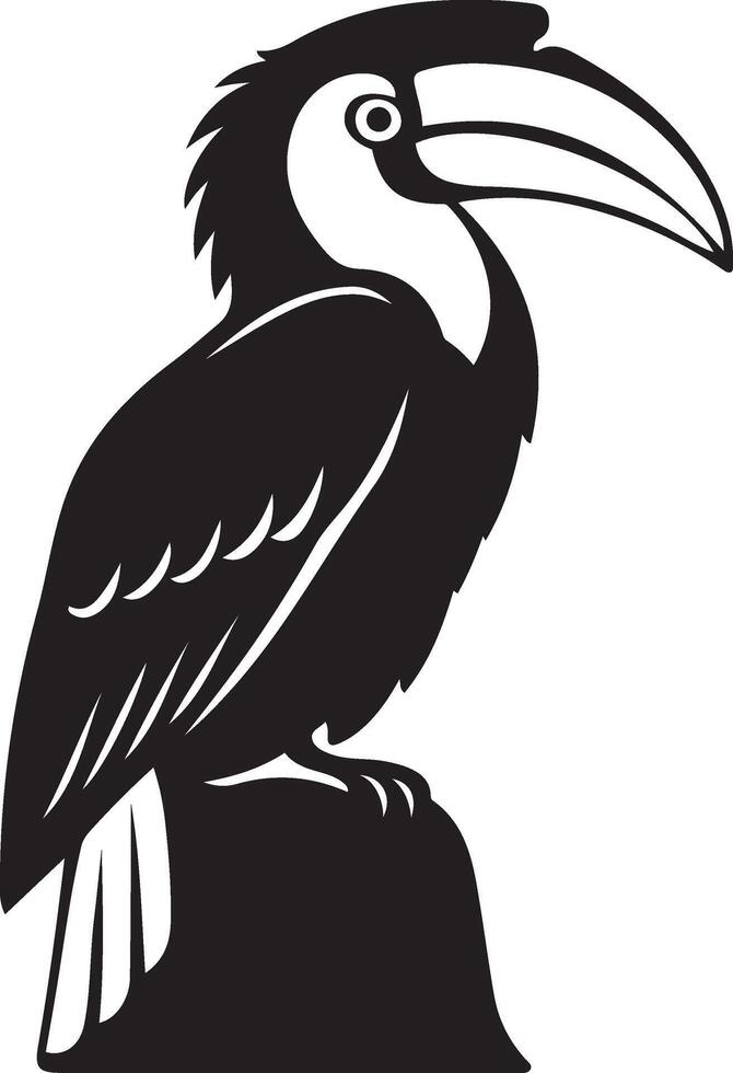 Hornbill bird silhouette striking design, Tropical bird illustration bold black vector