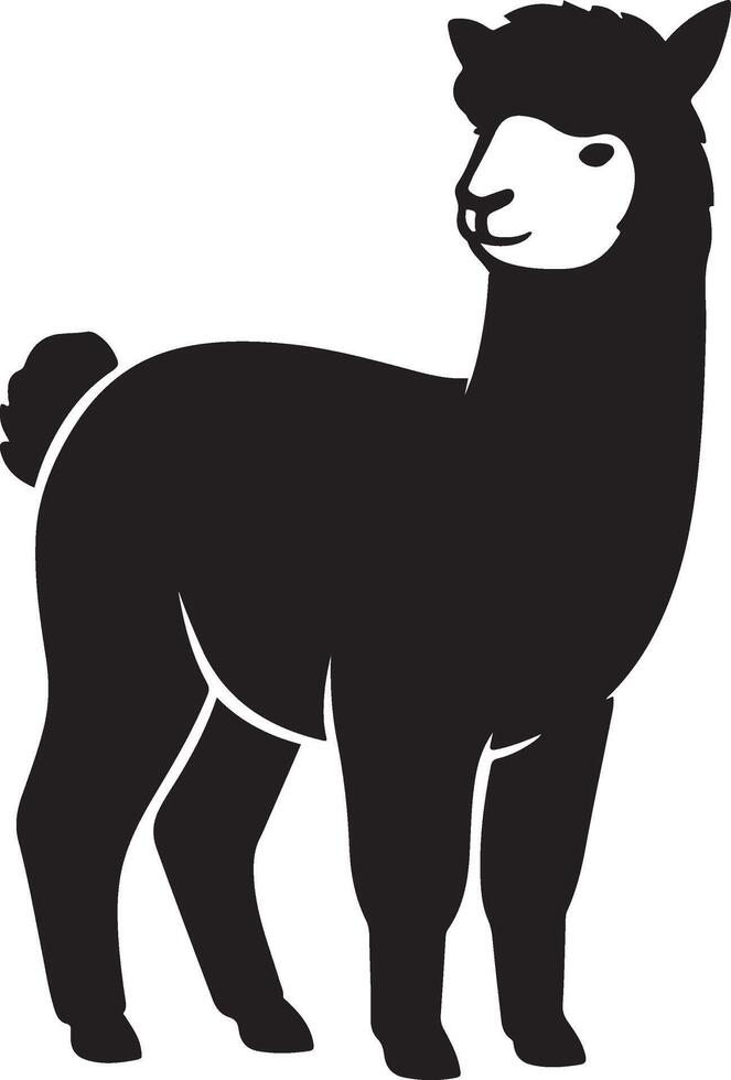 Black alpaca silhouette standing still, Bold animal design clean outline vector