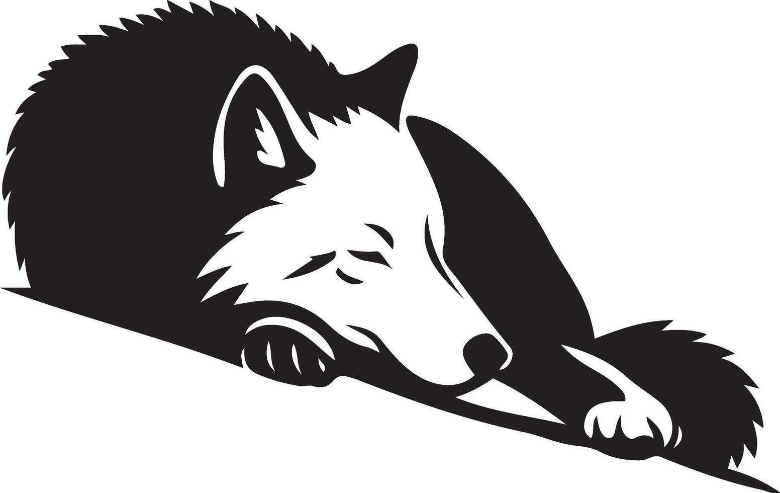 Sleeping wolf black and white silhouette, Calm wild animal outline peaceful pose vector