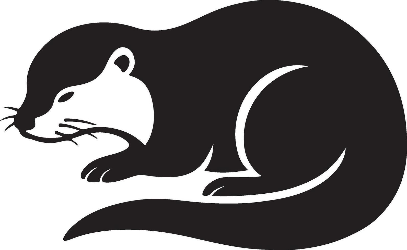 Otter silhouette black and white simple art, Aquatic mammal profile minimal design vector