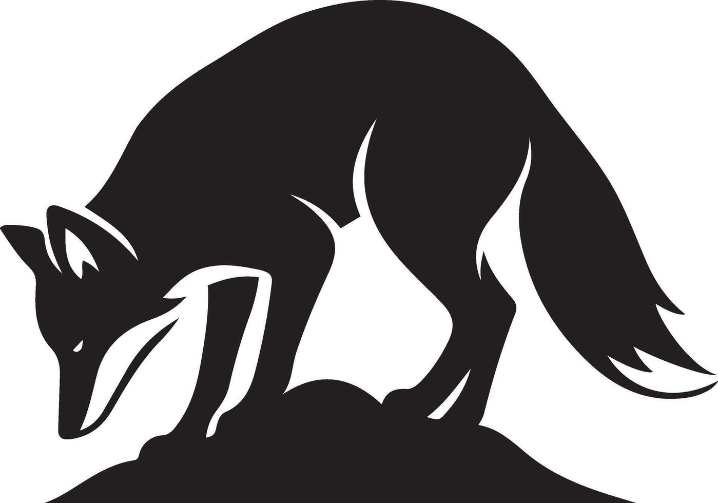 Fox on mound black silhouette style, Standing fox minimal ground pose vector