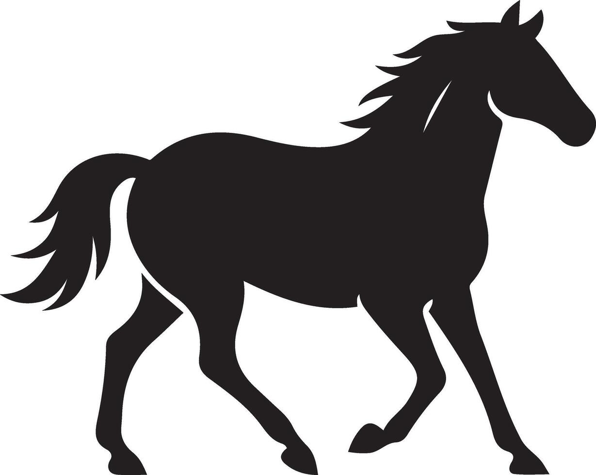 Running horse silhouette animal motion, Black and white galloping horse art vector