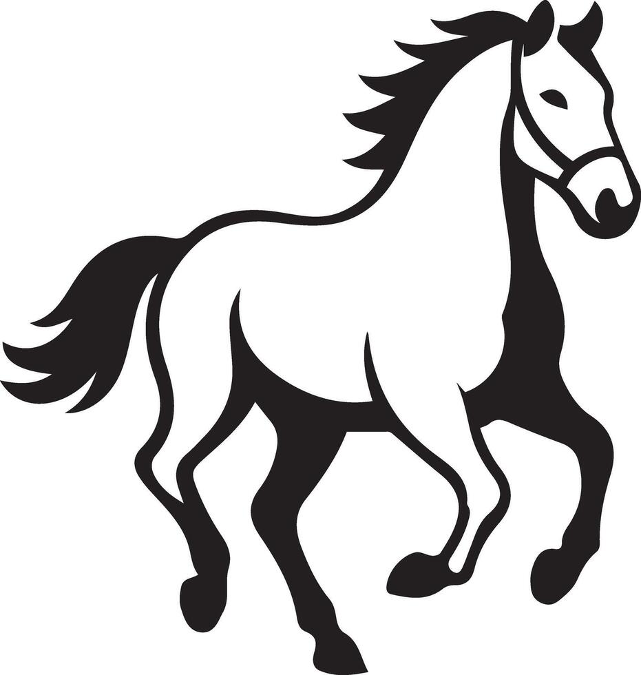 Galloping horse black white illustration, Horse running bold outline design vector