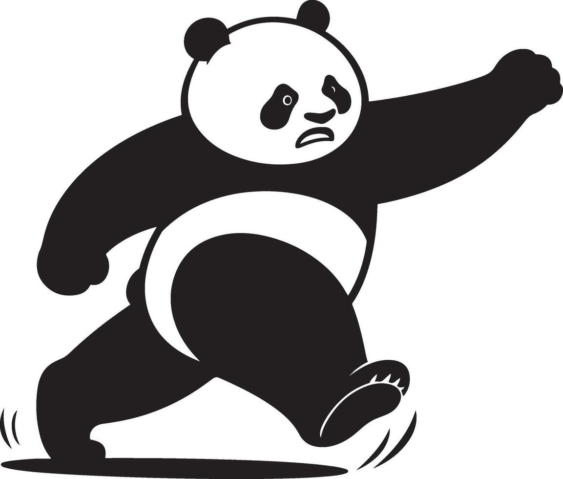 Sad panda walking silhouette design, Lonely panda in motion black and white vector