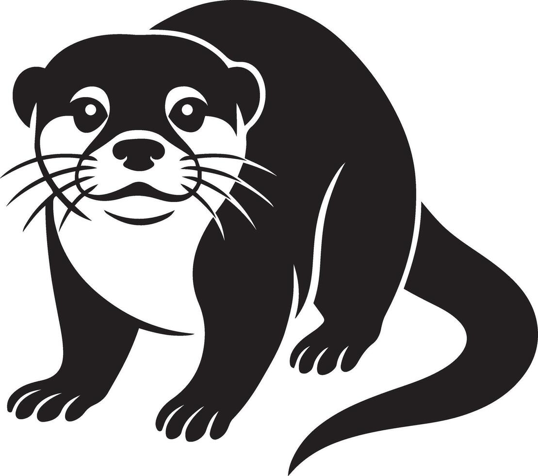 Cute otter black and white silhouette, Playful otter simple animal design vector