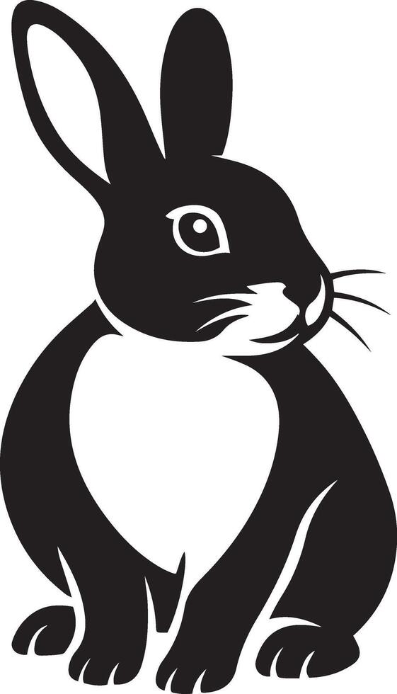 Simple black rabbit silhouette illustration, White and black rabbit outline minimal vector