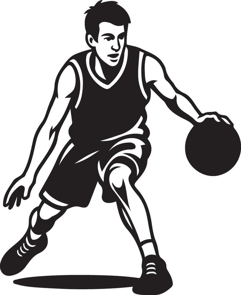Basketball player in motion, energetic game silhouette vector