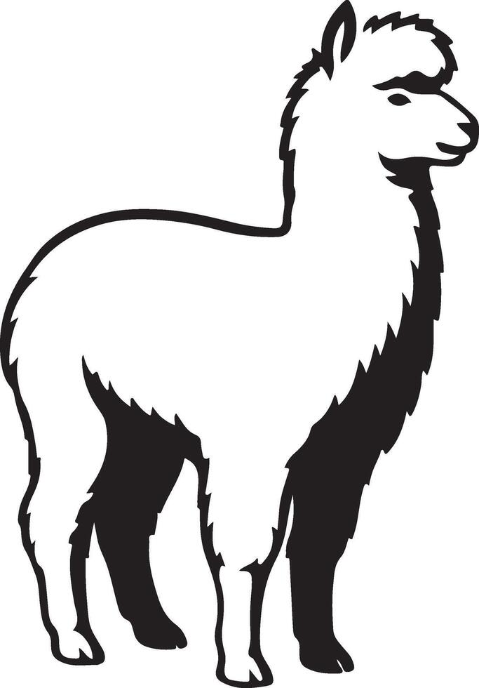 Alpaca silhouette striking black outline, Bold farm animal profile art vector