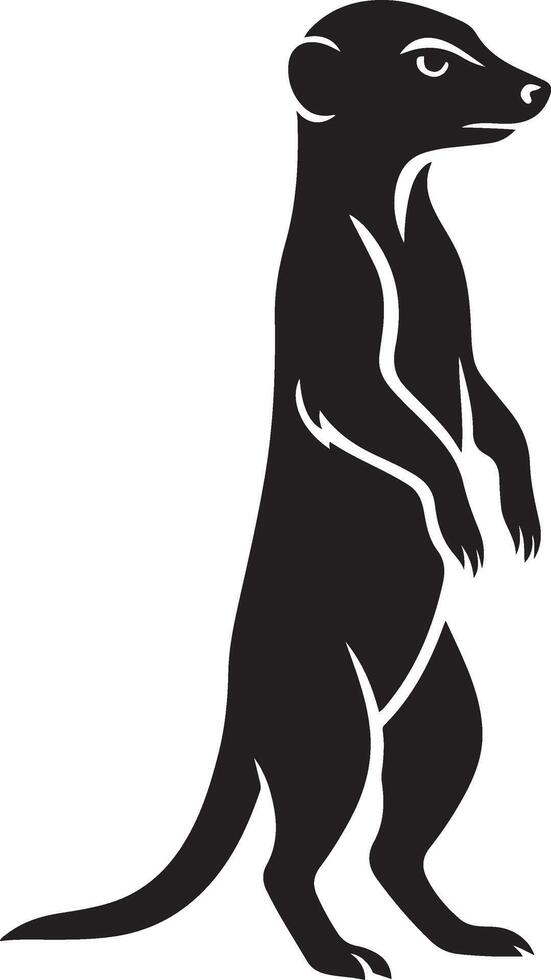 Meerkat bold black silhouette design, Standing meerkat clean outline style vector