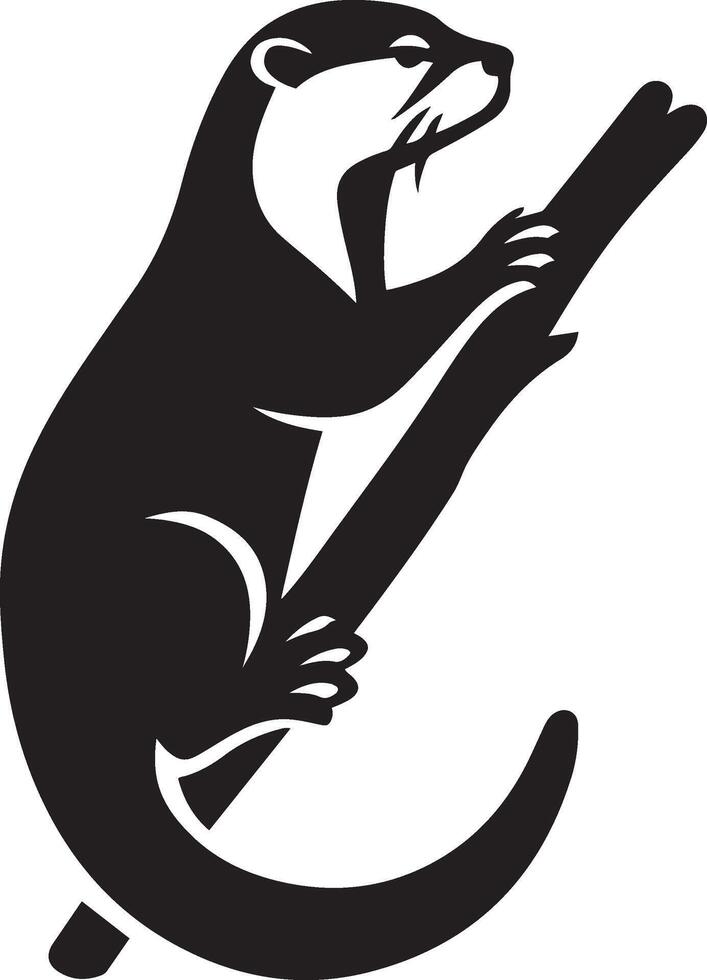Otter climbing branch black silhouette, Otter silhouette in tree black design vector