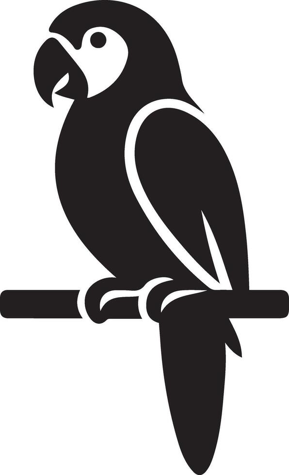 Parrot on branch silhouette bird design, Resting parrot black white art vector