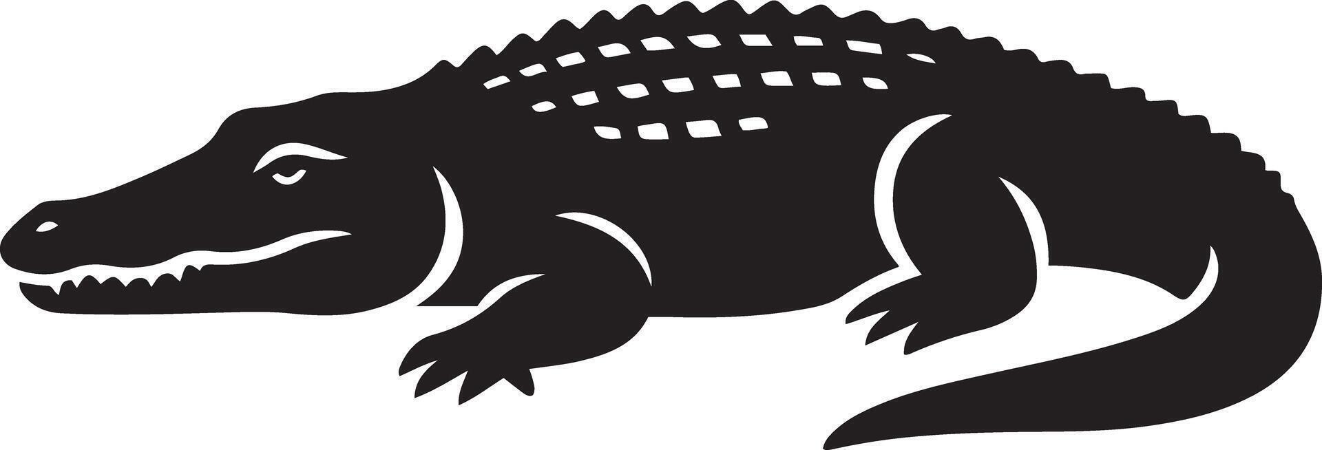 Relaxed crocodile silhouette black, Simple reptile animal resting shape vector