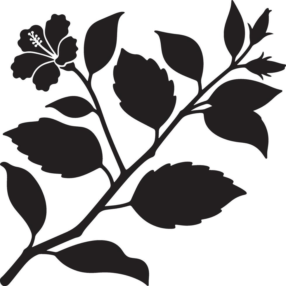 Hibiscus branch elegant black design, Floral silhouette hibiscus branch artwork vector