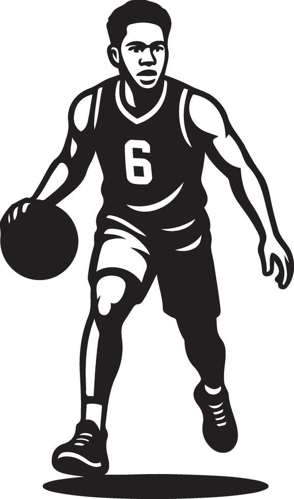 Basketball athlete in action, dynamic dribble silhouette vector