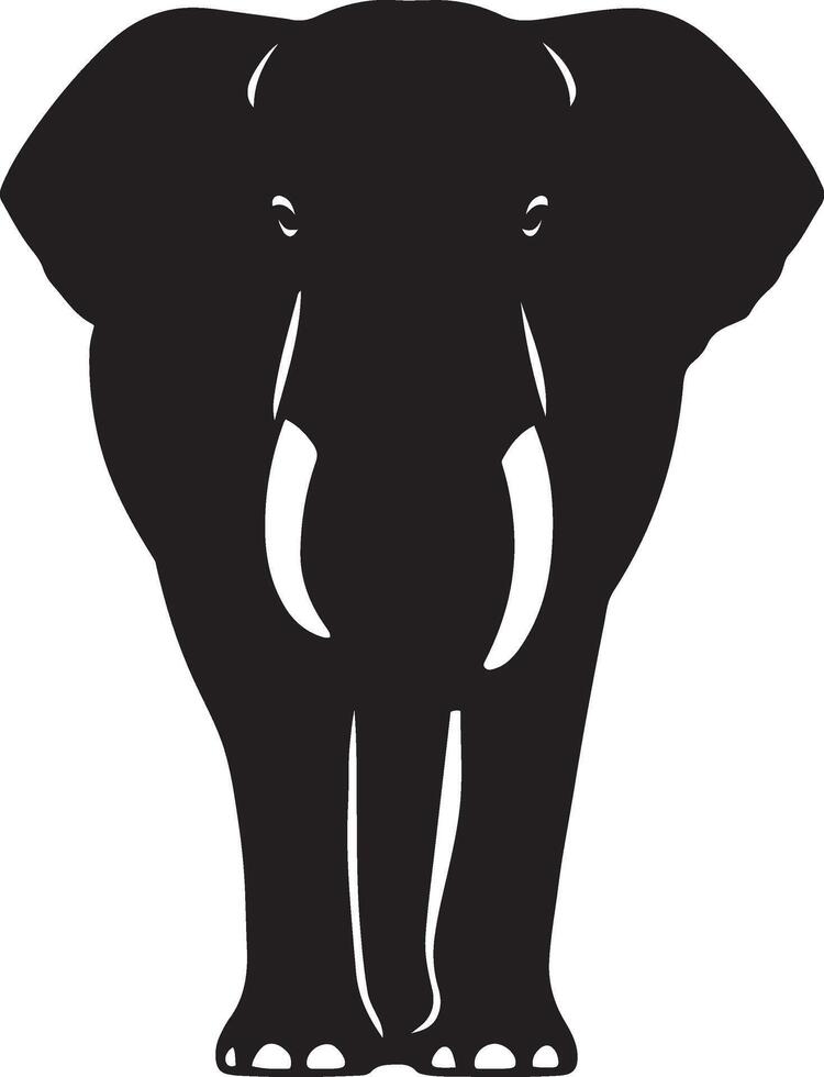 Elephant facing forward silhouette, Bold front elephant figure in black vector