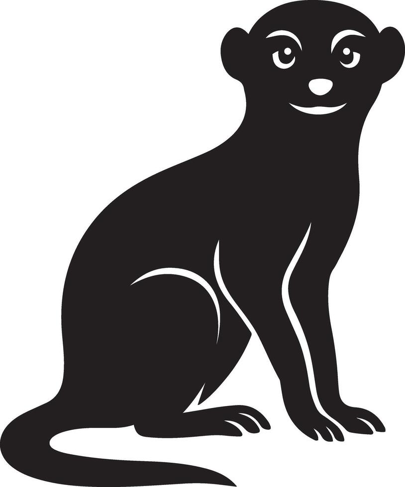 Happy meerkat silhouette black and white, Cheerful meerkat standing animal shape vector