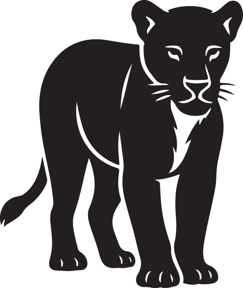 Lioness black and white strong silhouette, Powerful lioness figure in black pose vector