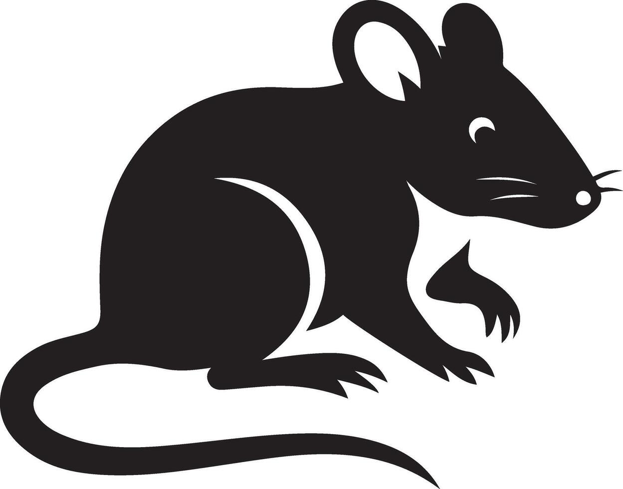 Cute mouse silhouette black artwork, Little mouse black line design vector