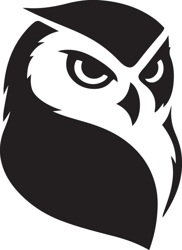 Owl silhouette bold black logo style, Strong owl figure flat design profile vector