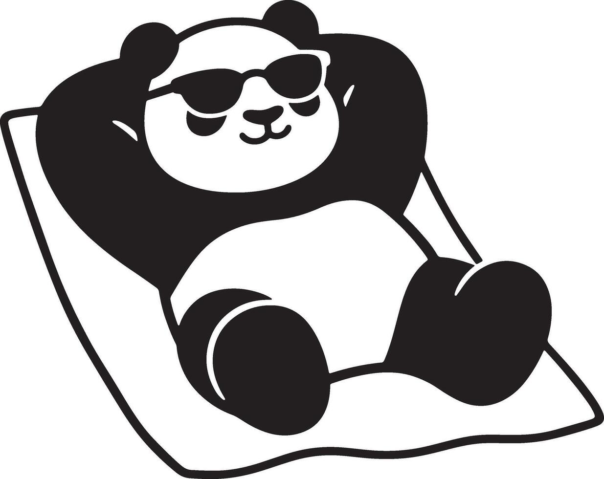 Relaxed panda in sunglasses beach scene, Panda on towel enjoying summer vibes vector