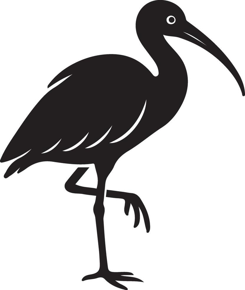 Simple ibis bird silhouette artwork, Minimal black and white ibis illustration vector