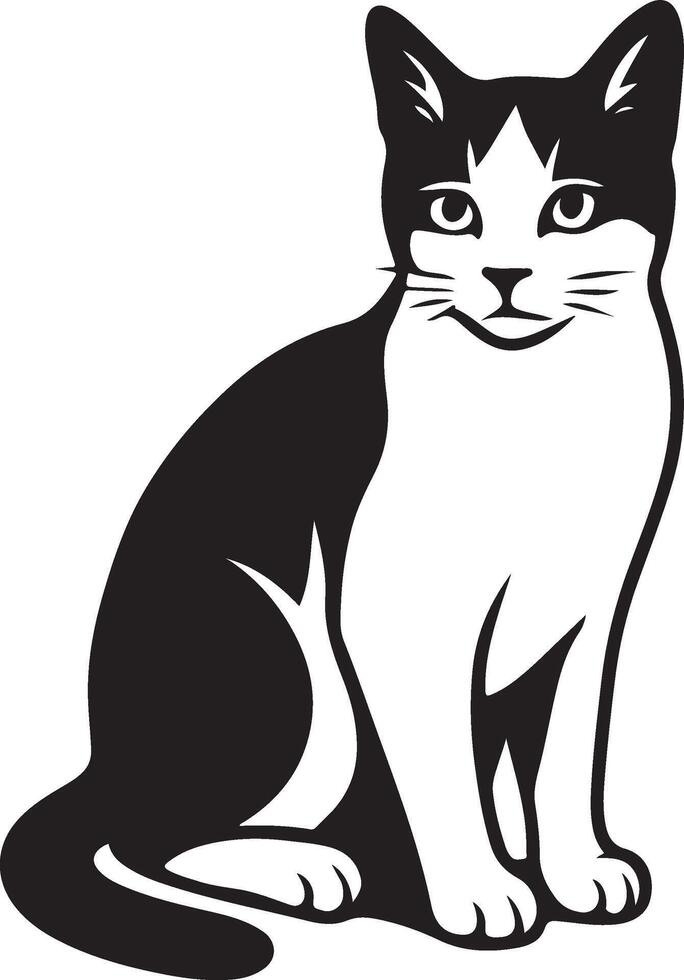 Sitting black and white cat silhouette calm, Relaxed cat profile in black and white vector