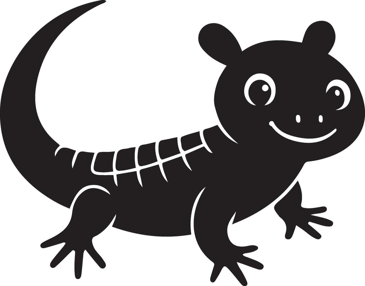 Cute lizard silhouette black and white for kids, Cartoon reptile illustration for children vector
