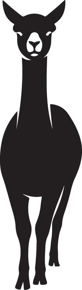 Llama facing forward simple silhouette, Minimalist llama front view black vector