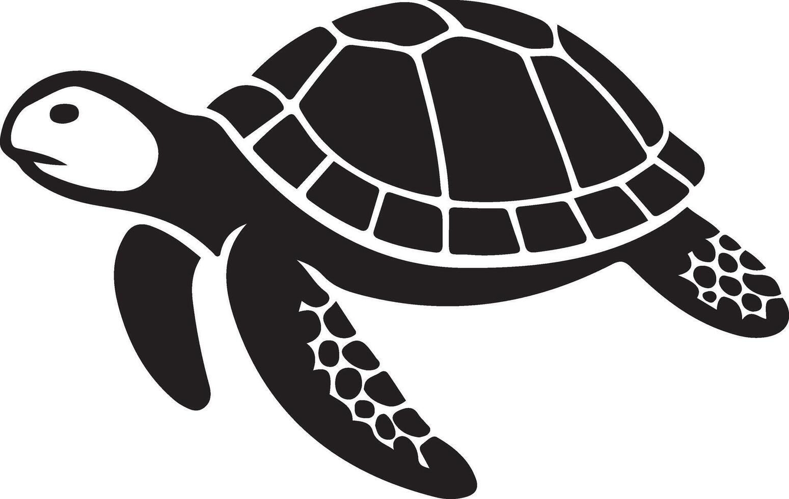 Black and white sea turtle silhouette, Swimming turtle design simple style vector