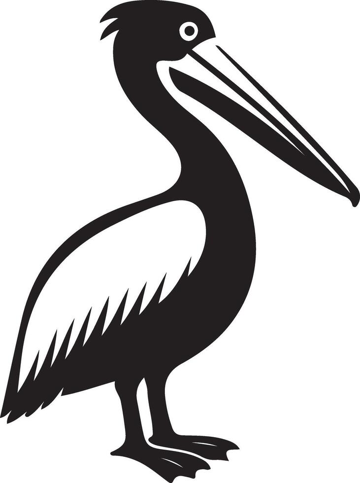 Striking pelican silhouette black and white, Dramatic pelican black shape design vector