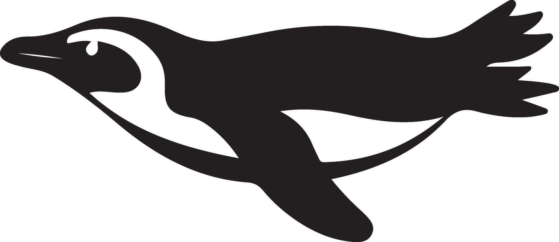 Penguin in flight silhouette black, Flying penguin animal outline design vector