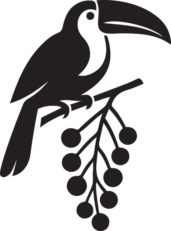 Toucan with berries illustration, perched tropical bird design vector