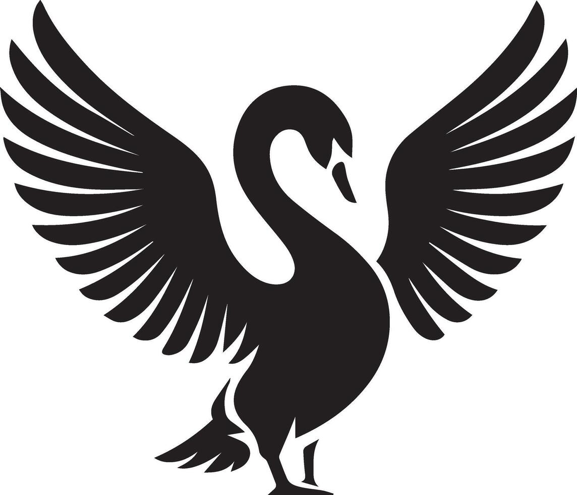 Black swan silhouette wings spread, Elegant swan in flight minimalist style vector