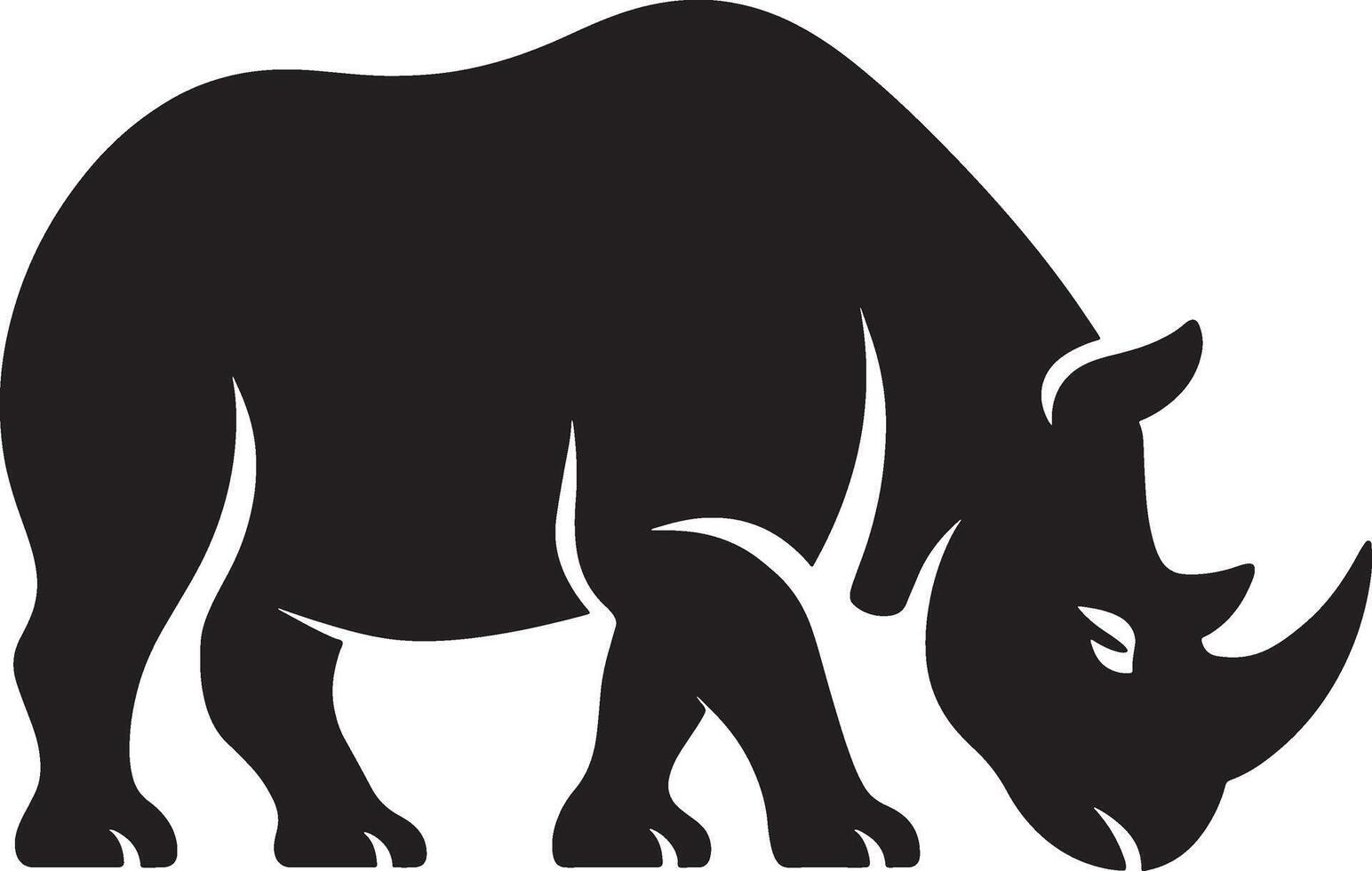 Black rhinoceros silhouette strong wildlife pose, Powerful rhino shape simple vector