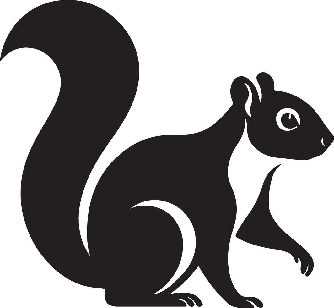Squirrel silhouette black and white design, Minimal rodent shape clean lines vector