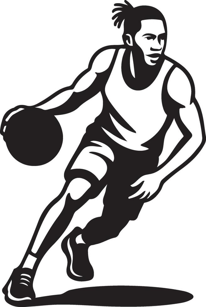 Sports player dribbling ball, basketball movement graphic vector