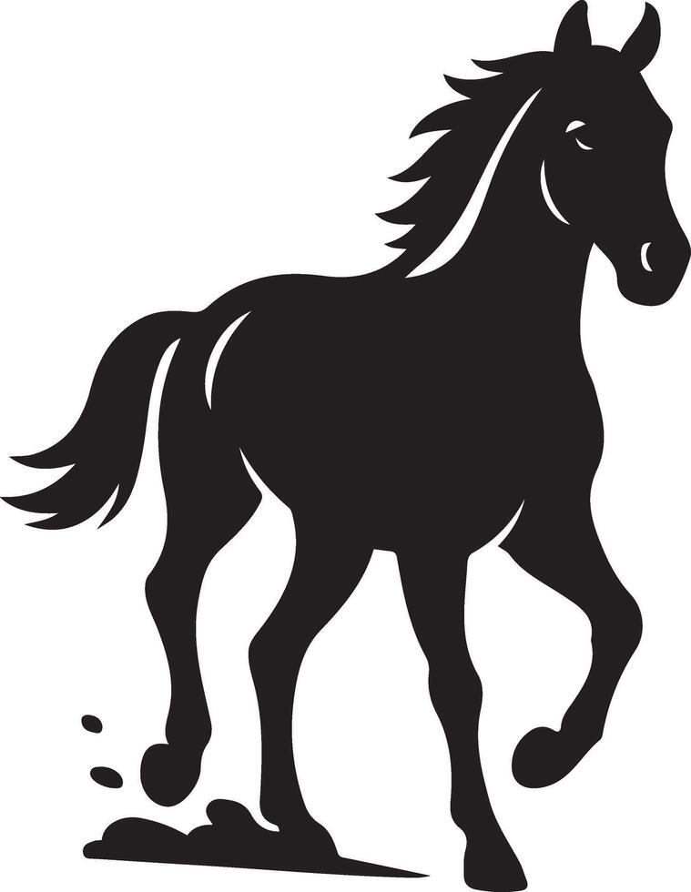 Galloping horse silhouette black design, Running horse simple black drawing vector