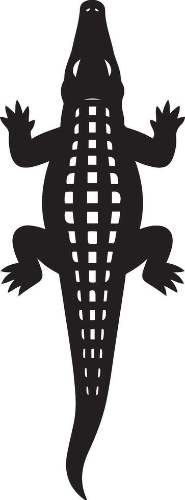 Alligator viewed from above silhouette, Reptile top view black flat design vector