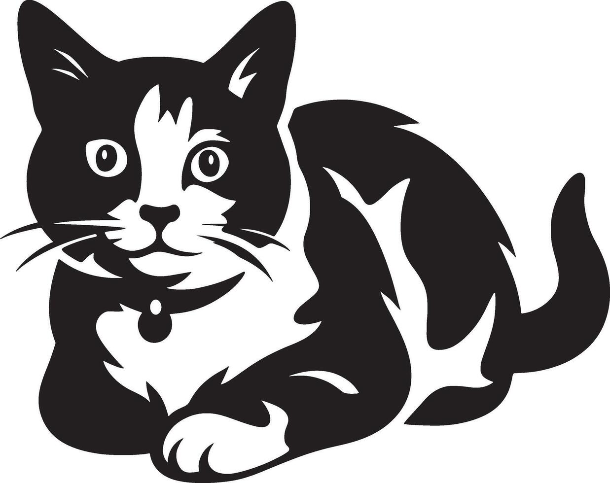 Cat silhouette black and white cute design, Adorable cat figure simple illustration vector
