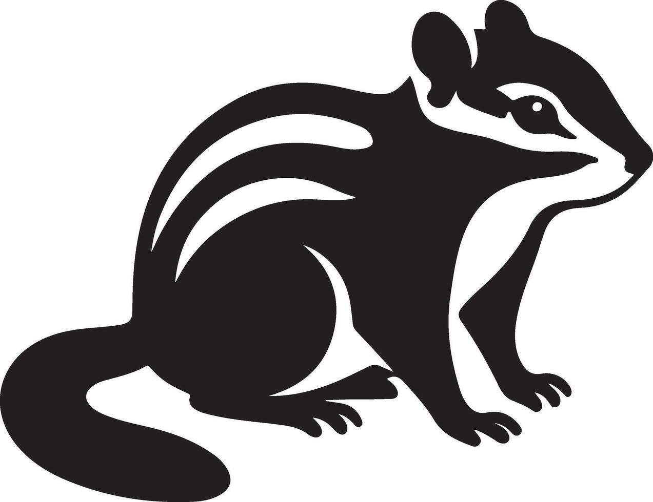 Chipmunk silhouette simple black and white, Small animal figure in profile art vector
