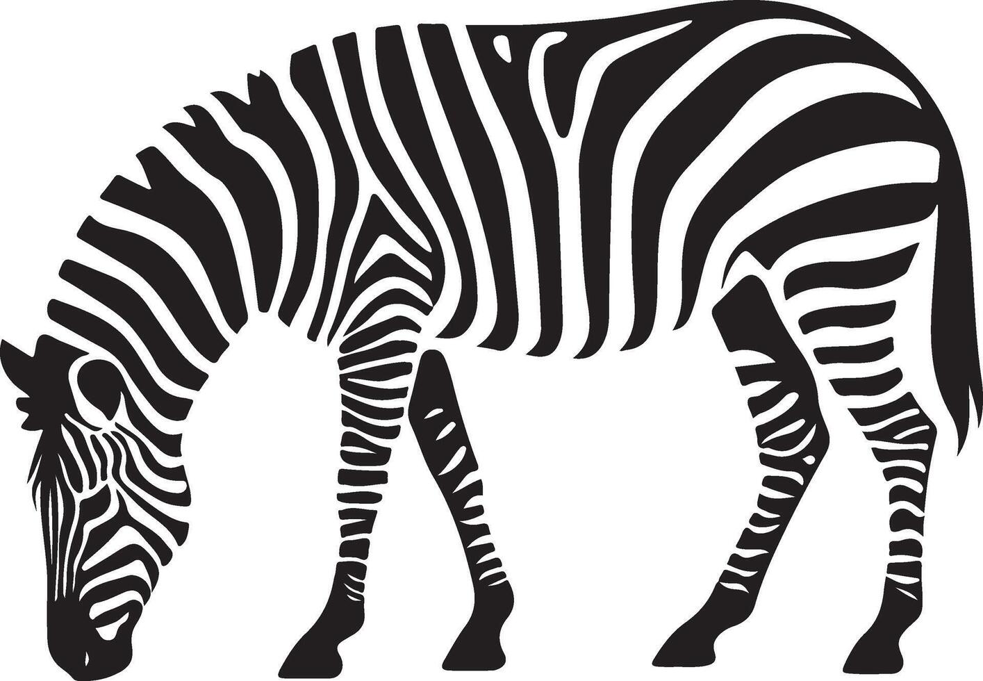 Zebra black and white silhouette minimal style, Striped animal flat clean design vector