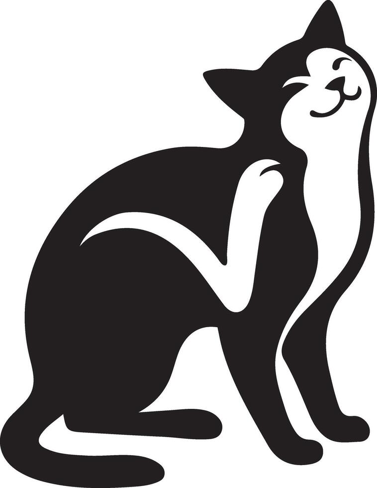 Cat scratching itself silhouette, playful pet illustration vector