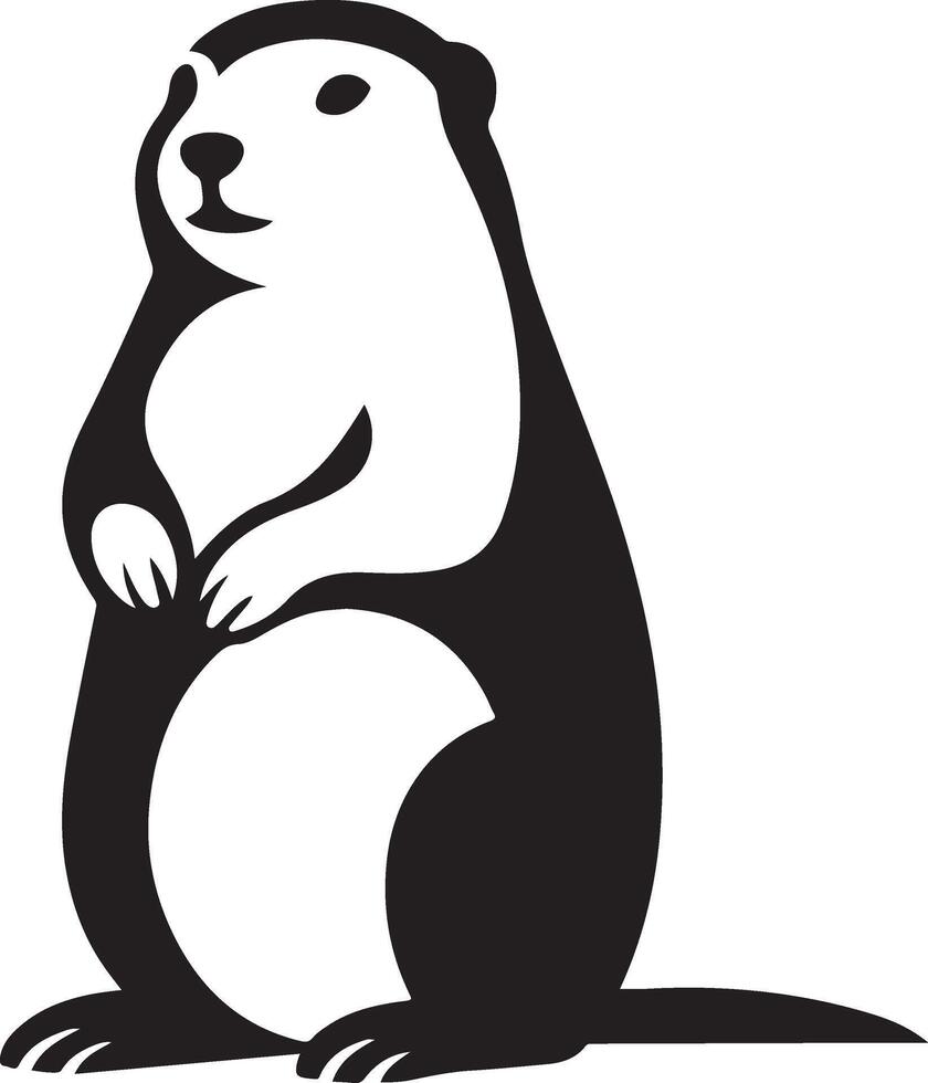 Groundhog black and white animal sketch, Wildlife rodent in silhouette art vector