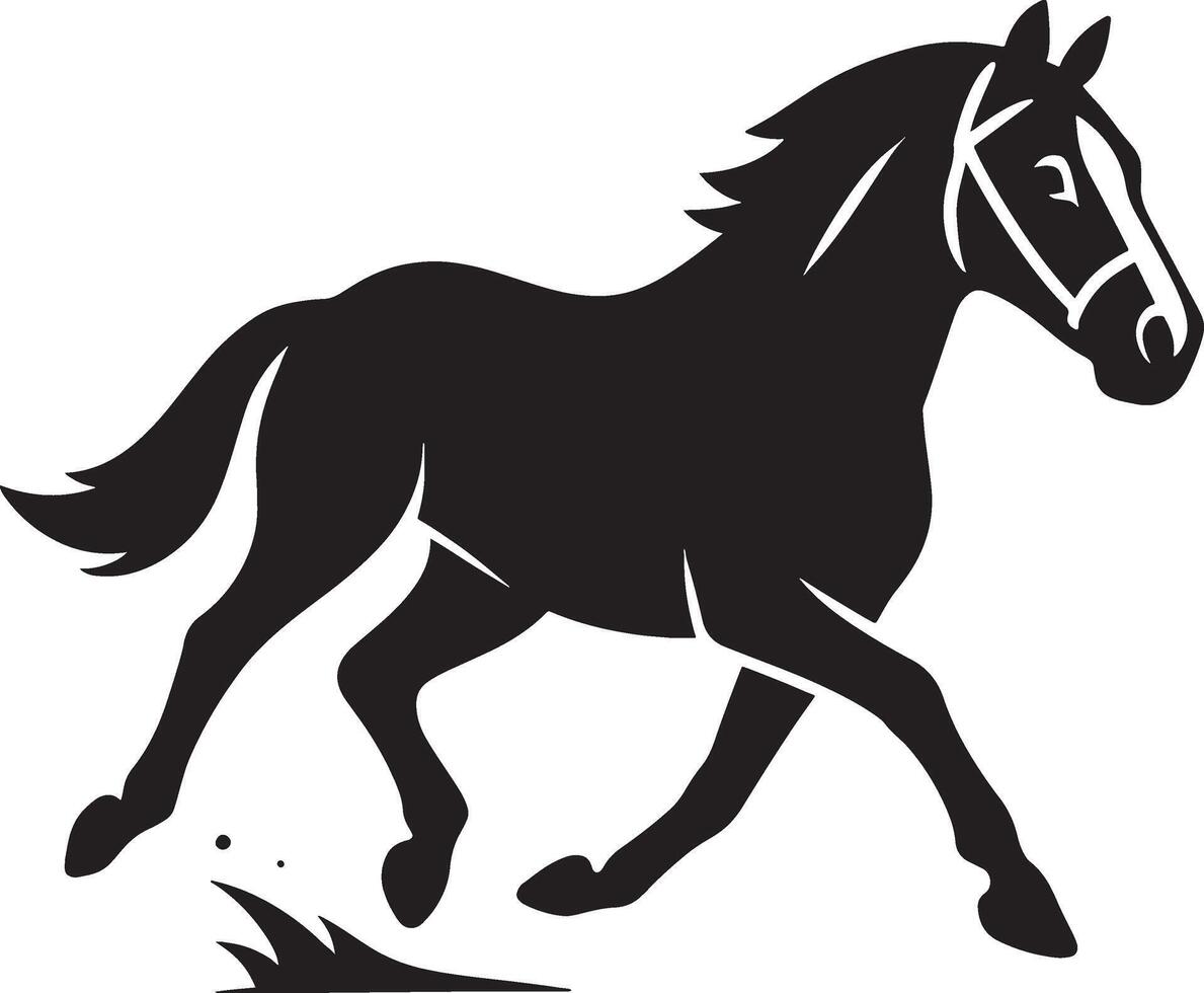Horse silhouette powerful running black art, Athletic horse in motion graphic vector